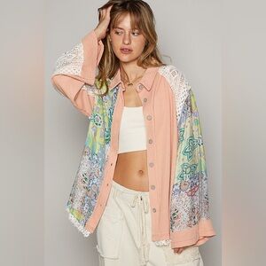 POL Oversized Color Block Woven Shirt